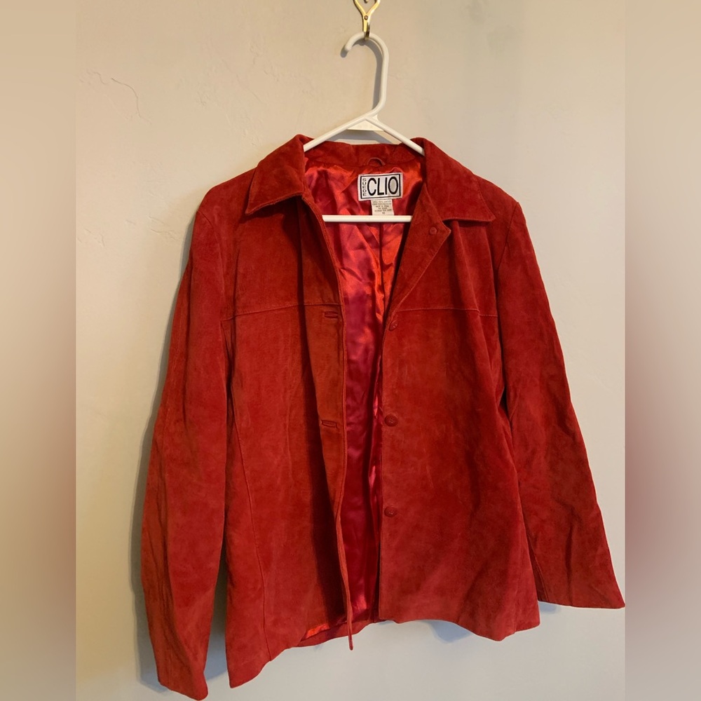 Vintage Clio Red Suede Leather Retro Boho Western Button Front Jacket Size 10